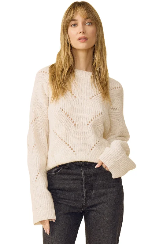 Women's Soft Cashmere Pullover Sweater with Cuffs-One Grey Day Amarilla Cashmere Pullover in Ivory