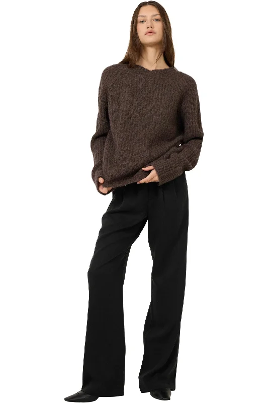 Women's Simple Wool Knit Pullover Sweater-One Grey Day Polly Cashmere Pullover in Coffee Women's Simple Wool Knit Pullover Sweater-One Grey Day Polly Cashmere Pullover in Coffee