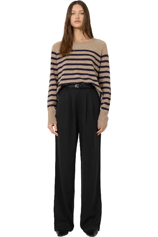 Women's Chunky Wool Pullover Sweater-One Grey Day Sloane Cashmere Pullover in Stone Combo