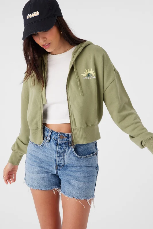 Women's Sweatshirts for Sporty Comfort -O'Neill Darcie Zip Hooded Sweatshirt-Oil Green