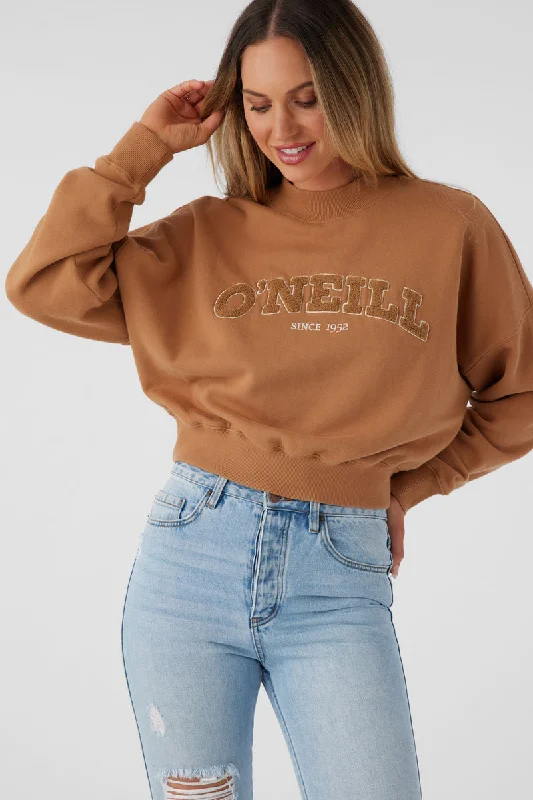 Women's Sweatshirts with Long-Lasting Fabric -O'Neill Moment Crop Sweatshirt-Tobacco Brown