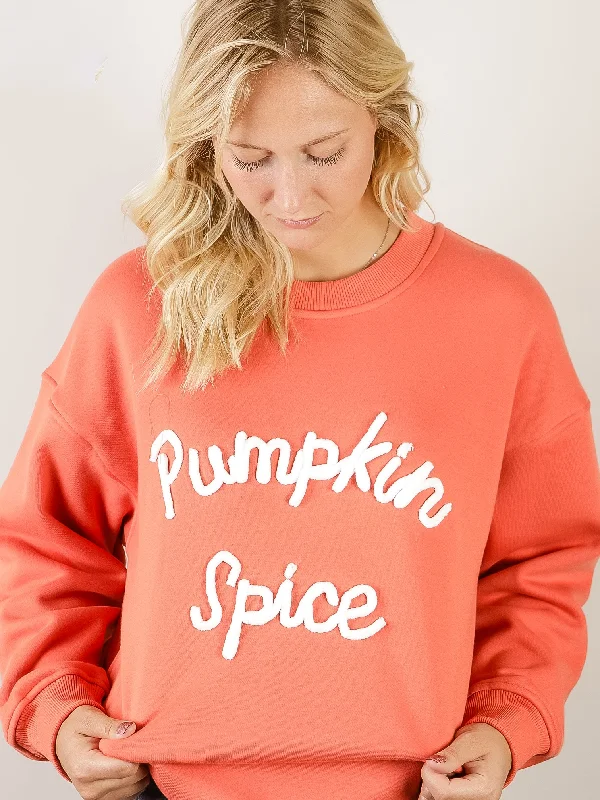 Women's Sweatshirts for Daily Comfort -Orange Pumpkin Spice Embroidered Sweatshirt