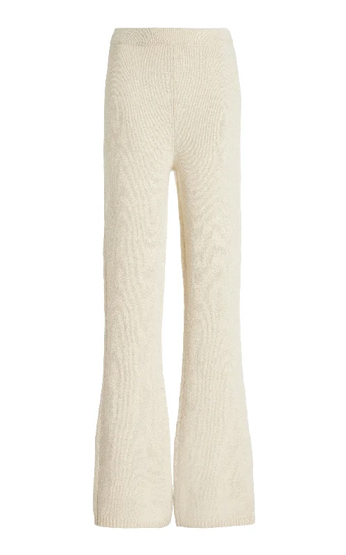 Knit Tops with Ribbed Texture-Ornston Knit Pant in Ivory Cashmere