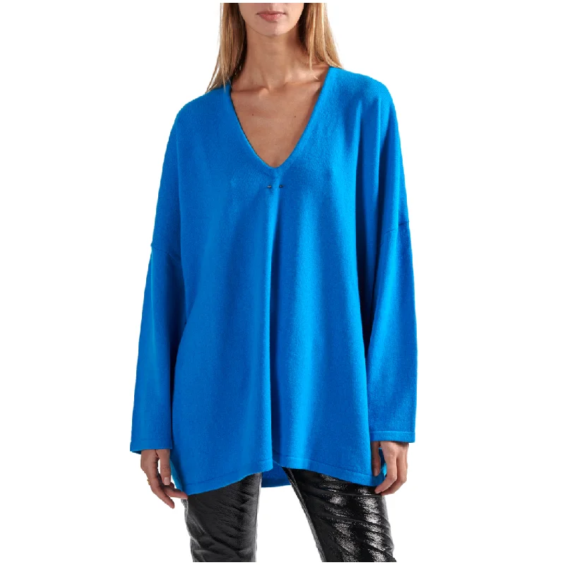 Women's Casual Wool Knit Pullovers Sweater-Oversized V-Neck Pullover