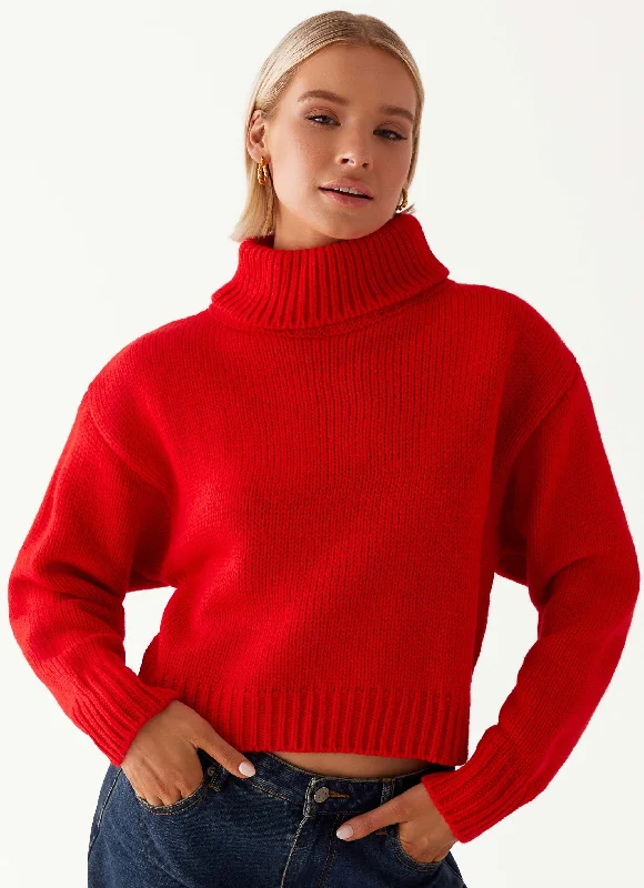 Knitted Tops for Women -Paint The Town Red Oversized Knit Jumper - Red