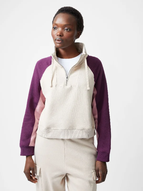 Wool Blend Knit Sweater for Women -Panel Half Zip Funnel Neck Sweatshirt