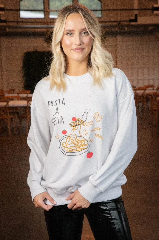 Women's Sweatshirts with Sleek and Streamlined Design -Pasta La Vista Sweatshirt, Light Heather Grey