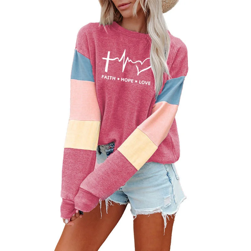Women's Lightweight Knit Pullovers Sweater for Spring-Patchwork Fashion Women Sweatshirt Casual Long Sleeve Pullover Faith Print Crewneck Women logo hoodie Sweatshirt Women's Lightweight Knit Pullovers Sweater for Spring-Patchwork Fashion Women Sweatshirt Casual Long Sleeve Pullover Faith Print Crewneck Women logo hoodie Sweatshirt