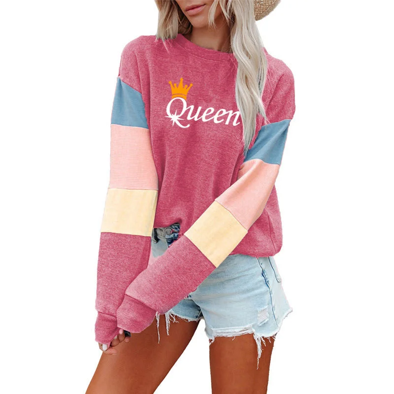Women's Stylish Wool Pullovers Sweater-Patchwork Fashion Women Sweatshirt Casual Long Sleeve Pullover Queen Print Crewneck Women logo hoodie Sweatshirt Women's Stylish Wool Pullovers Sweater-Patchwork Fashion Women Sweatshirt Casual Long Sleeve Pullover Queen Print Crewneck Women logo hoodie Sweatshirt