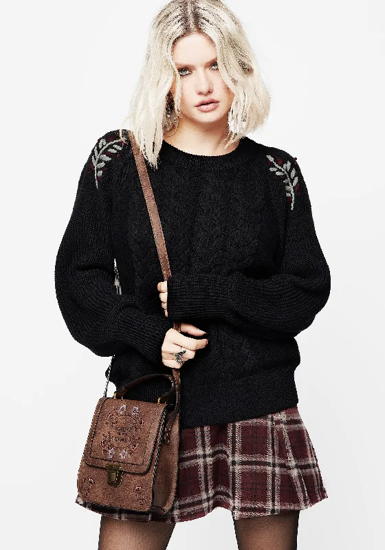 Women's Pullovers Sweater with Long Sleeves-Patrice Embroidered Cable Knit Jumper