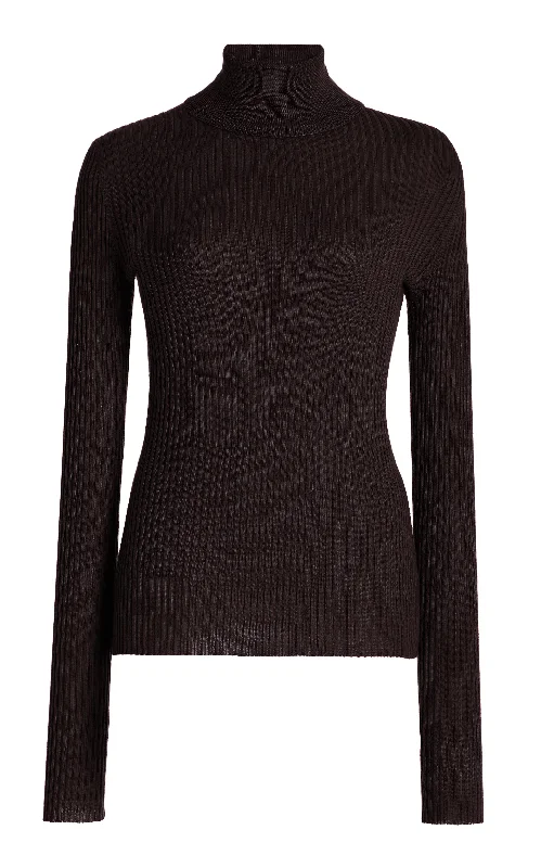 Women's Knit Sweater for Free Spirit -Peppe Knit Turtleneck in Chocolate Cashmere Silk Women's Knit Sweater for Free Spirit -Peppe Knit Turtleneck in Chocolate Cashmere Silk