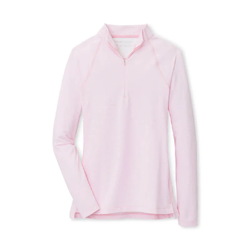 Women's Relaxed Fit Pullovers Sweater-Peter Millar Women's Sugar Stripe Raglan Perth Layer Quarter-Zip Pullover Sweater - Palmer Pink