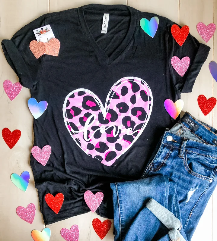 Women's Sweatshirts with Soft Material -PINK LEOPARD HEART