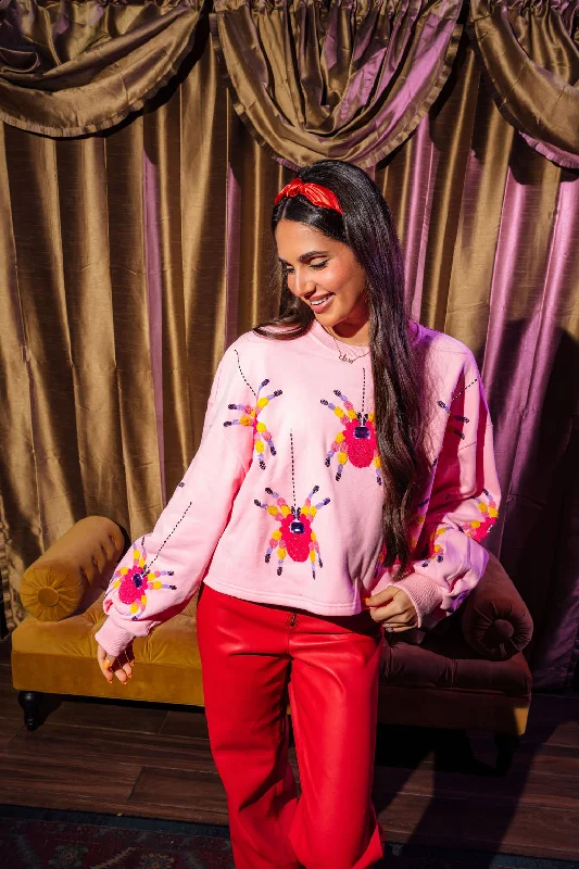 Women's Sweatshirts with Simple Designs -Pink Scattered Spider Sweatshirt