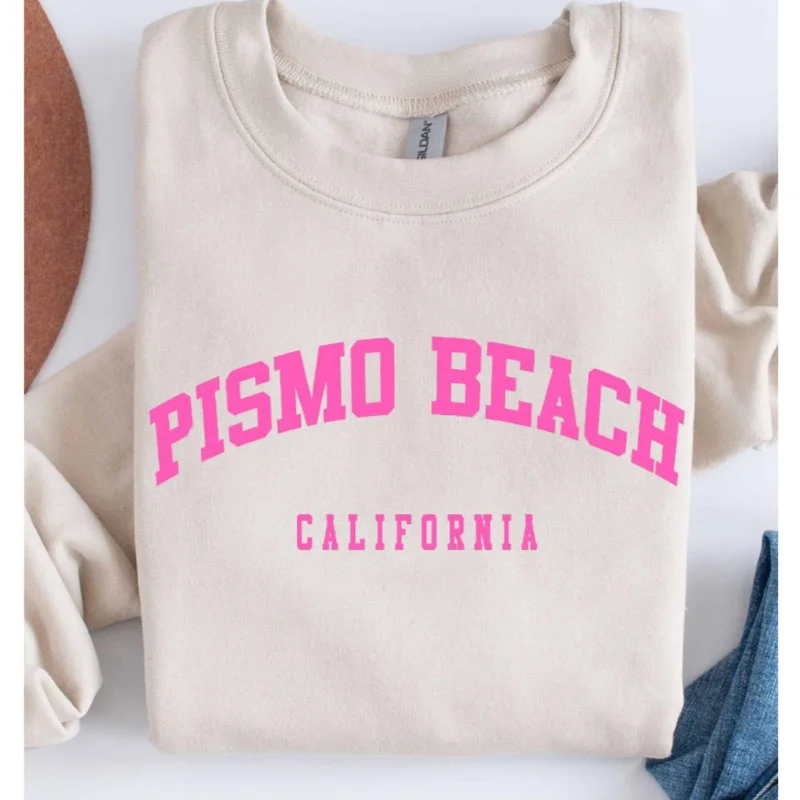 Women's Sweatshirts with Bold Slogan -Pismo Beach California Graphic Sweatshirt Sand