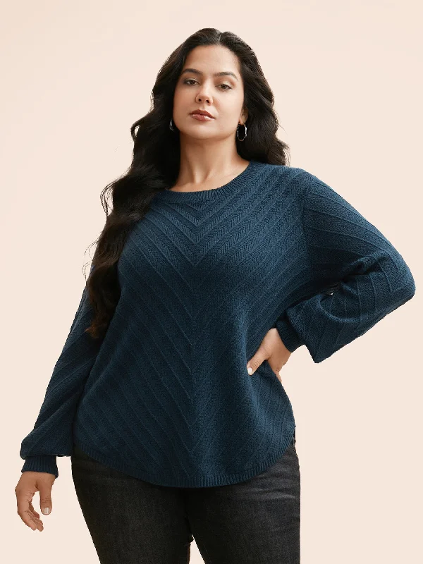 Women's Knitwear Wool Pullover Sweater-Plain Textured Crew Neck Pullover
