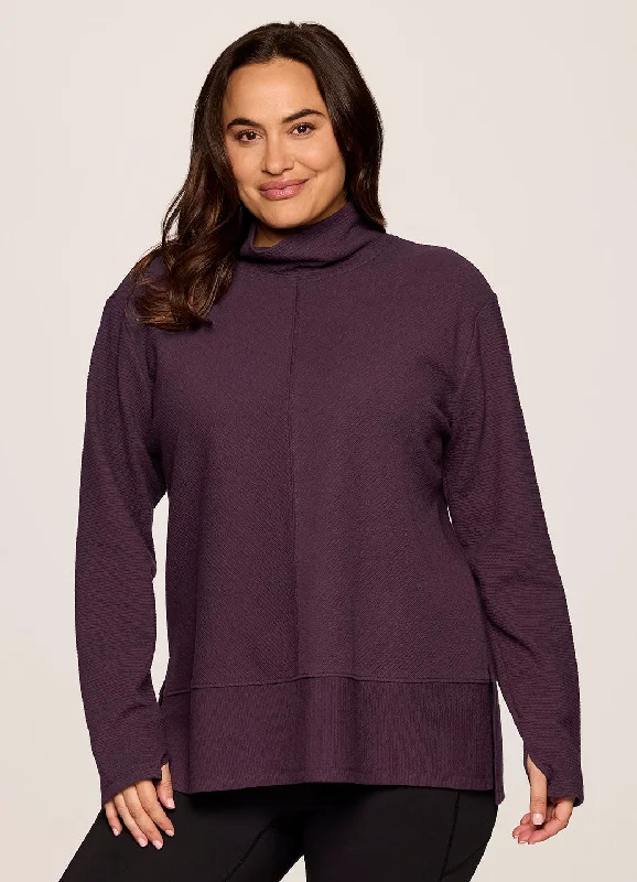 Women's Sweatshirts for Causal Outdoor Activities -Plus Studio Jacquard Mock Neck Pullover