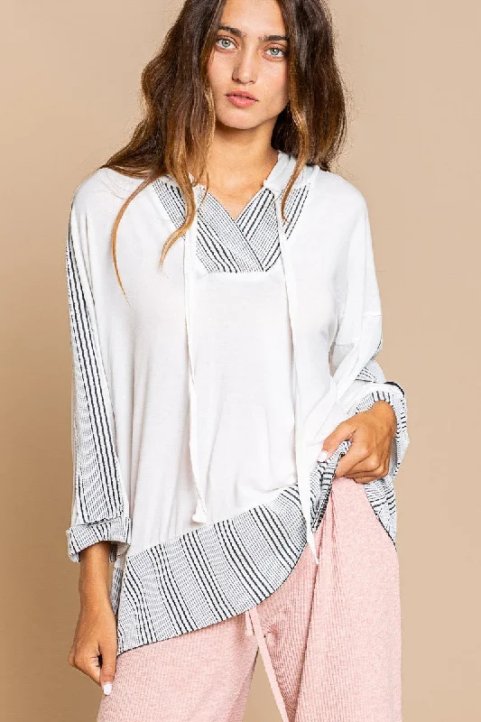 Women's Sweatshirts for Beach Walks -POL Off White Top with Hood