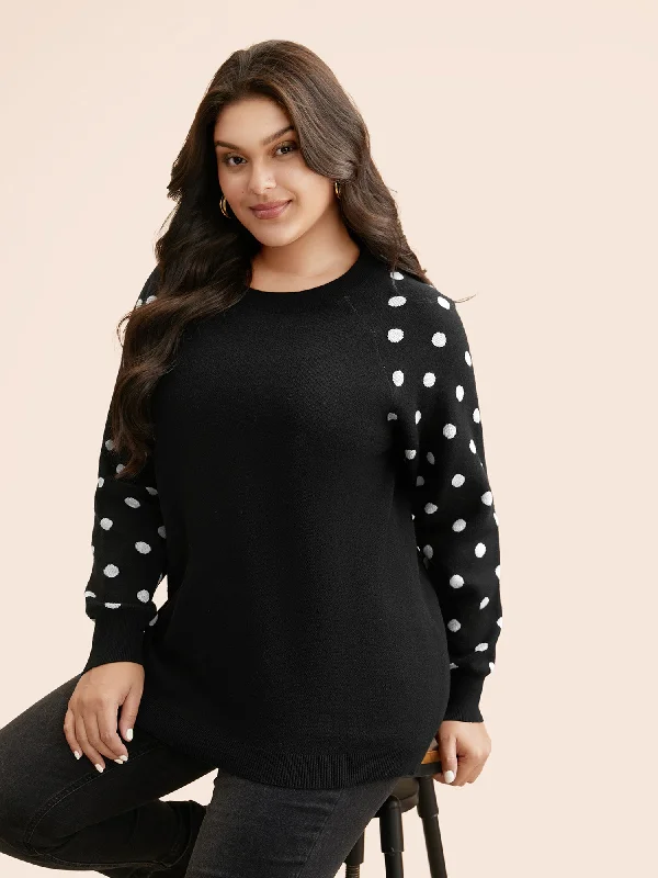 Women's Pullovers Sweater with Soft Feel-Polka Dot Crew Neck Raglan Sleeve Pullover