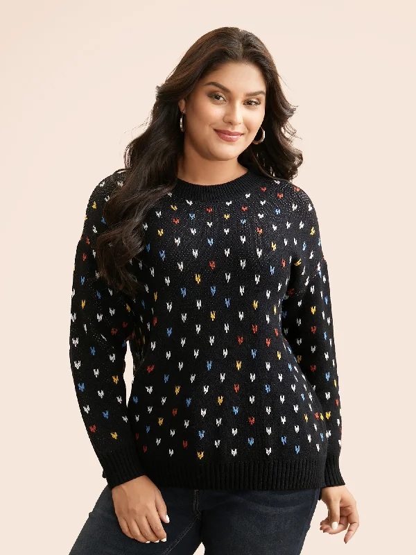 Women's Warm Cashmere Pullovers Sweater-Polka Dot Texture Split Hem Pullover