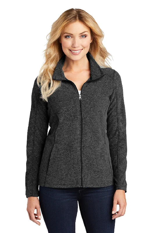 Women's Sweatshirts for Warming Up After Exercise -Port Authority Womens Pill Resistant Heather Microfleece Full Zip Sweatshirt - Heather Charcoal Black
