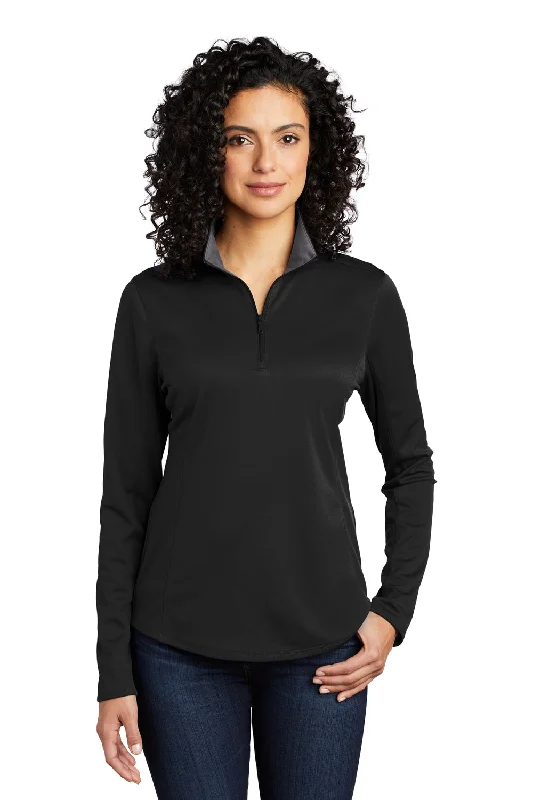 Women's Sweatshirts with Sporty Appeal -Port Authority Womens Silk Touch Performance Moisture Wicking 1/4 Zip Sweatshirt - Black/Steel Grey Women's Sweatshirts with Sporty Appeal -Port Authority Womens Silk Touch Performance Moisture Wicking 1/4 Zip Sweatshirt - Black/Steel Grey