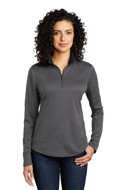 Women's Fleece Sweatshirts for Warmth -Port Authority Womens Silk Touch Performance Moisture Wicking 1/4 Zip Sweatshirt - Steel Grey/Black