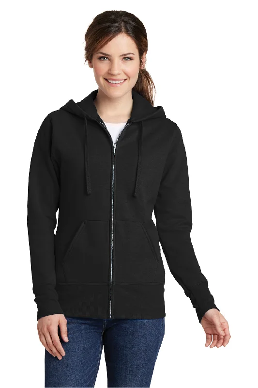 Women's Sweatshirts for Office-to-Gym Wear -Port & Company Womens Core Pill Resistant Fleece Full Zip Hooded Sweatshirt Hoodie - Jet Black