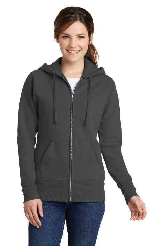 Women's Sweatshirts with Hood for Warmth -Port & Company Womens Core Pill Resistant Fleece Full Zip Hooded Sweatshirt Hoodie - Charcoal Grey Women's Sweatshirts with Hood for Warmth -Port & Company Womens Core Pill Resistant Fleece Full Zip Hooded Sweatshirt Hoodie - Charcoal Grey