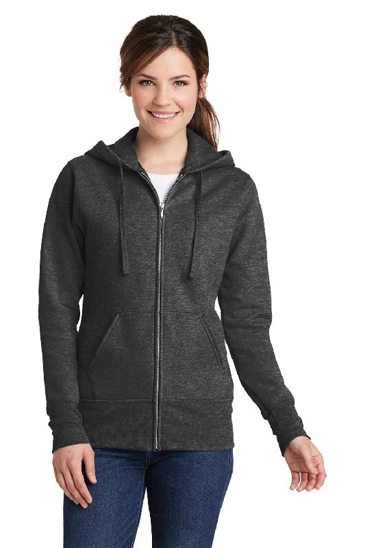 Women's Sweatshirts for Easy Style -Port & Company Womens Core Pill Resistant Fleece Full Zip Hooded Sweatshirt Hoodie - Heather Dark Grey