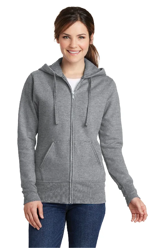 Women's Sweatshirts with Warm Lining -Port & Company Womens Core Pill Resistant Fleece Full Zip Hooded Sweatshirt Hoodie - Heather Grey Women's Sweatshirts with Warm Lining -Port & Company Womens Core Pill Resistant Fleece Full Zip Hooded Sweatshirt Hoodie - Heather Grey