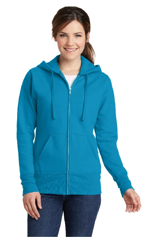 Women's Sweatshirts with Hood for Cold Weather -Port & Company Womens Core Pill Resistant Fleece Full Zip Hooded Sweatshirt Hoodie - Neon Blue