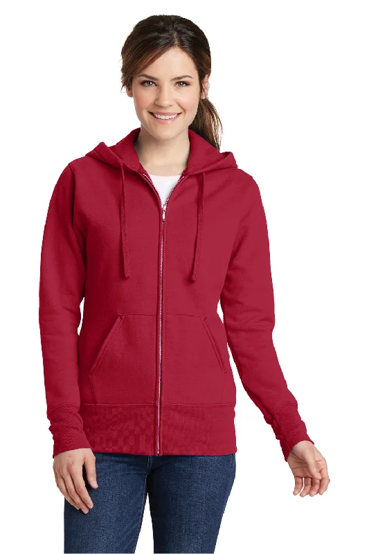 Women's Sweatshirts for Easy Travel -Port & Company Womens Core Pill Resistant Fleece Full Zip Hooded Sweatshirt Hoodie - Red