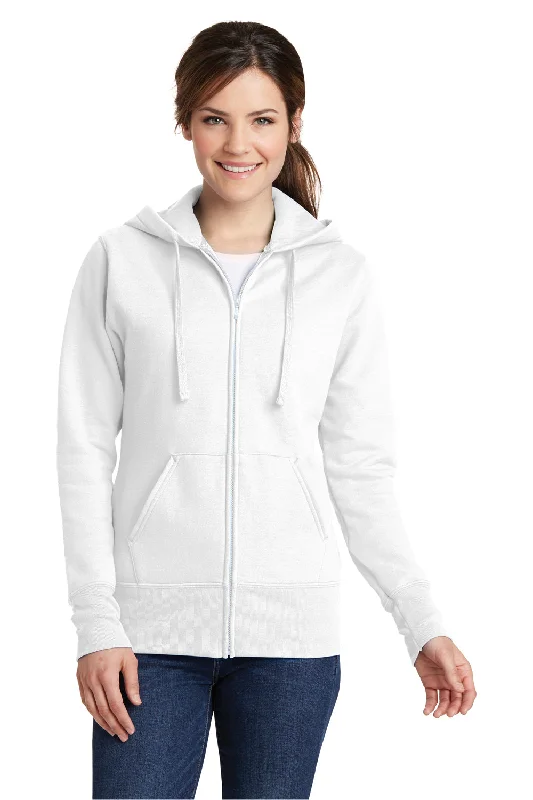 Women's Sweatshirts for Stylish Day Wear -Port & Company Womens Core Pill Resistant Fleece Full Zip Hooded Sweatshirt Hoodie - White