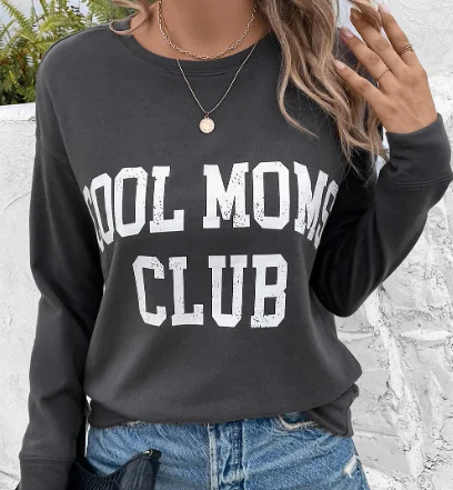 Women's Sweatshirts for Working Out -Cool Mom Club Crewneck Sweatshirt Gray