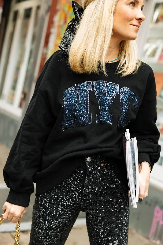 Women's Sweatshirts for Street Chic Style -Black Jeweled 'NYC' Sweatshirt