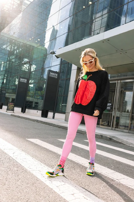 Women's Sweatshirts for Gym and Workout -Black Big Apple Sweatshirt