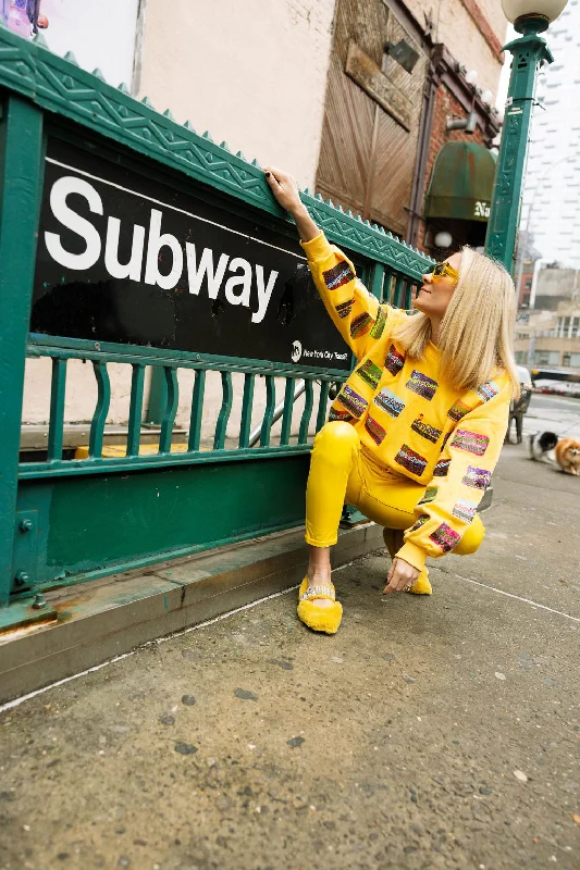 Women's Sweatshirts for Easy Style -Yellow Metro Card Sweatshirt