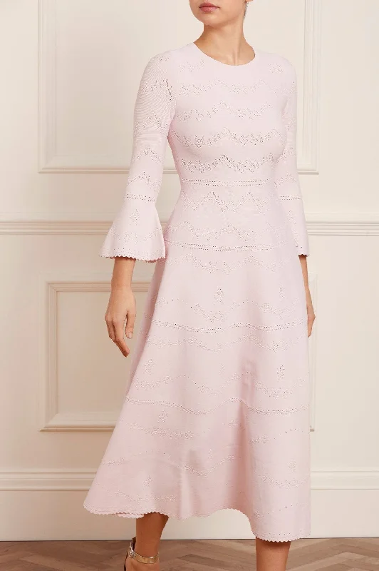Knit Tops with Open Shoulders-Pretty Pointelle Knit Ankle Gown