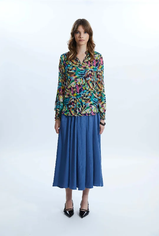 Women's Blouses for Cocktail Parties -Print Mandarin Collar Blouse