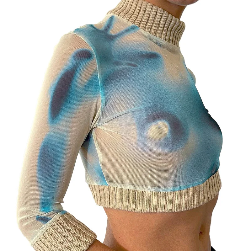 Women's Pullovers Sweater for Winter Fashion-Printed Pullover Top Long Sleeve High Neck Navel Crop Women's Slim Casual Top Women's Pullovers Sweater for Winter Fashion-Printed Pullover Top Long Sleeve High Neck Navel Crop Women's Slim Casual Top