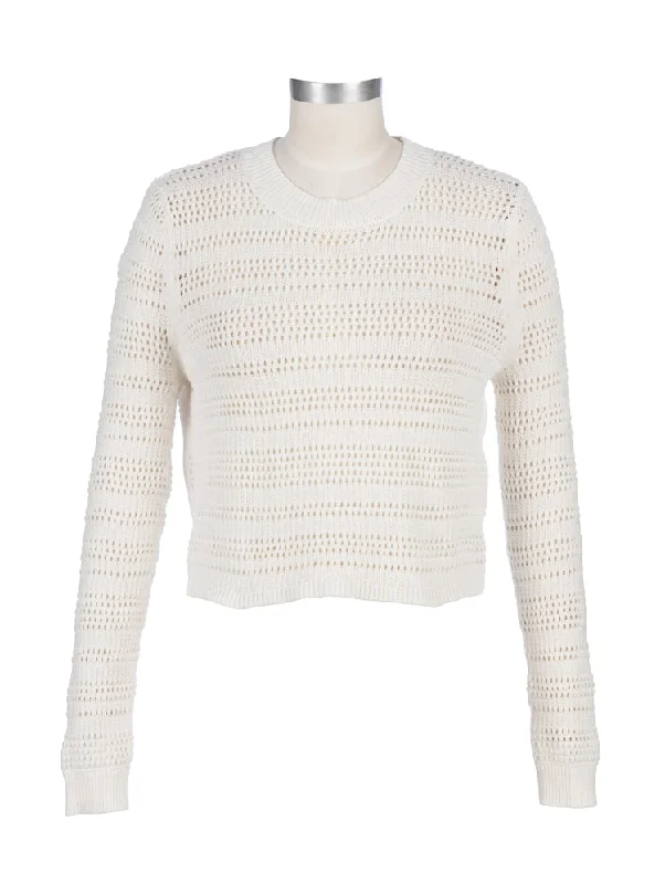 Women's Pullover Sweater with Solid Wool Fabric-Pullover Crop Sweater