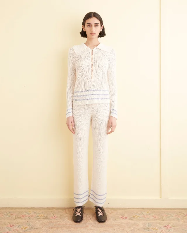 Women's Knit Sweater with Ribbed Body -Quincy Stripe Joggers - Cream