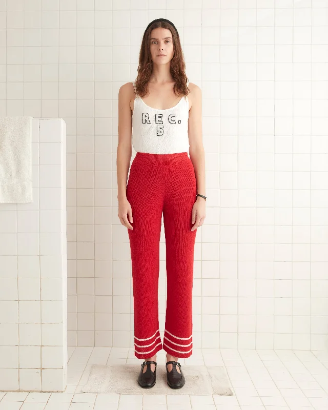Women's Knit Sweater with Cowl Neck -Quincy Stripe Joggers - Red