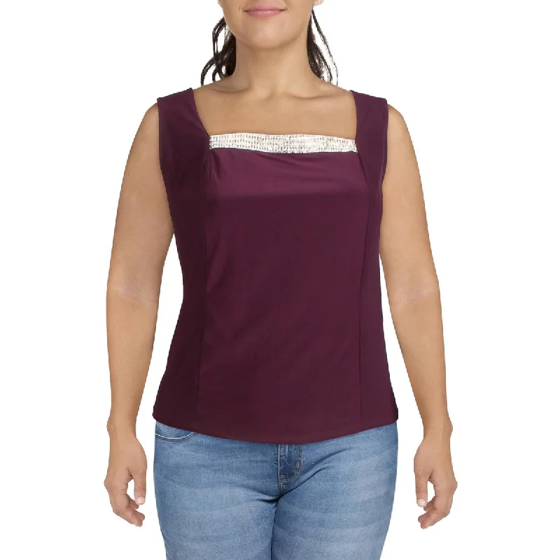 Women's Cropped Camisoles for Fun Outfits -R&M Richards Womens Plus Knit Embellished Tank Top
