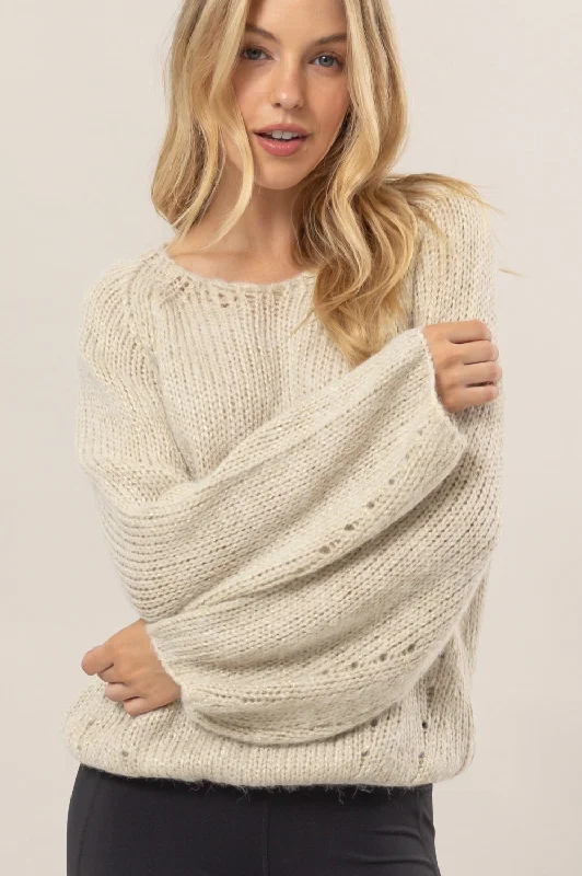 Women's Pullovers Sweater for Warm Layers-Melange Knit Pullover