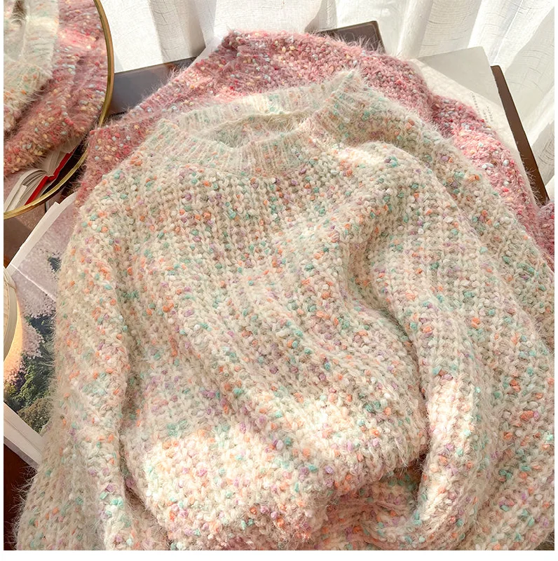 Women's Warm Knit Wool Pullover Sweater-Rainbow polka dot pullover sweater for women S4849 Women's Warm Knit Wool Pullover Sweater-Rainbow polka dot pullover sweater for women S4849