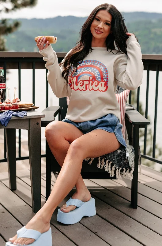 Women's Sweatshirts with Layered Look for Fall -Rainbow Revolution Graphic Crewneck (Sand) - Print On Demand