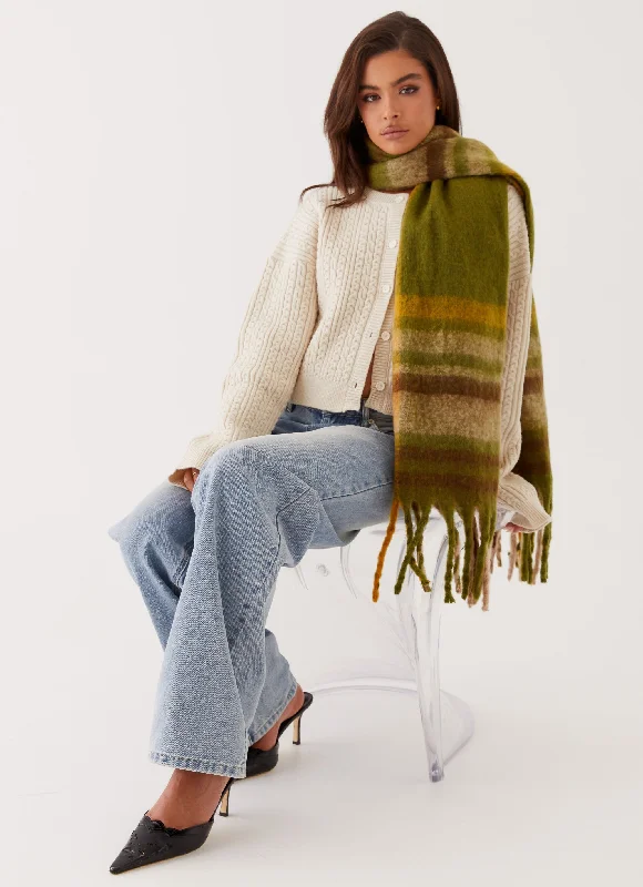 Women's Knit Sweater with Polka Dots -Rainier Plaid Scarf - Green