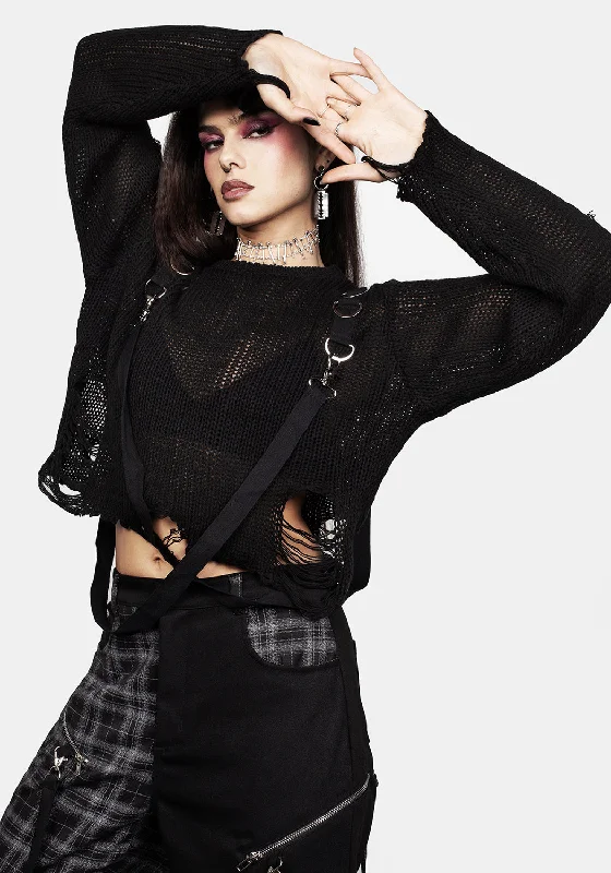 Knit Tops with Cable Knit Patterns-Rebellion Hardware Bondage Sweater